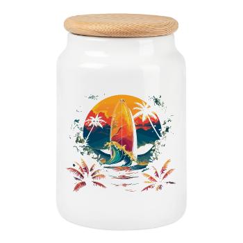 Surfing - Cookie Jar with Wooden Lid - white - Front