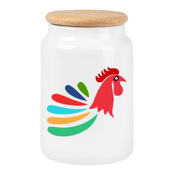 COQ. CHEVAL. POULE. COQ. ANIMAL. OISEAU. LICORNE. - Boîte à biscuits avec couvercle en bois - blanc - Devant
