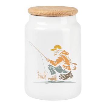 Angler Graphics - Cookie Jar with Wooden Lid - white - Front