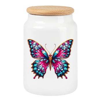 Papillon - Boîte à biscuits avec couvercle en bois - blanc - Devant