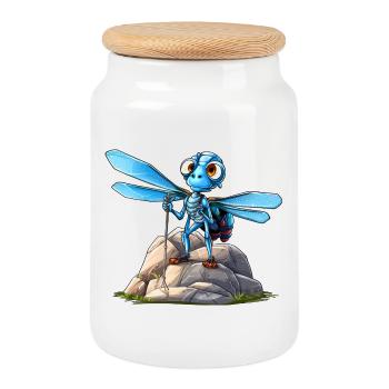 Dragonfly Mountaineer / Hiking Dragonflies - Cookie Jar with Wooden Lid - white - Front