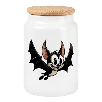 Bat - Cookie Jar with Wooden Lid - white - Front