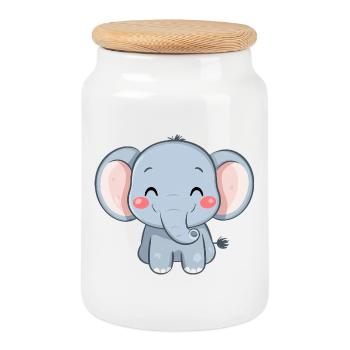 Niedlicher glücklicher Elefant - Entzückende Karikatur - Keksdose mit Holzdeckel - Weiß - Vorne