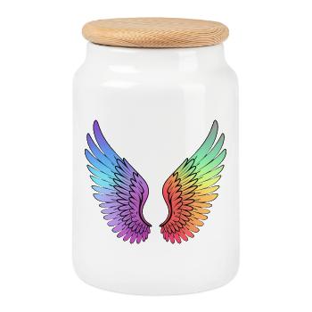 Rainbow Gradient Wings - Cookie Jar with Wooden Lid - white - Front