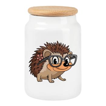 Lustiger Igel mit Brille Design für Tierliebhaber - Keksdose mit Holzdeckel - Weiß - Vorne