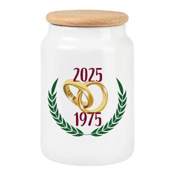 Goldene Hochzeit 2025 Partnerlook 50 Jahre Ehe - Keksdose mit Holzdeckel - Weiß - Vorne