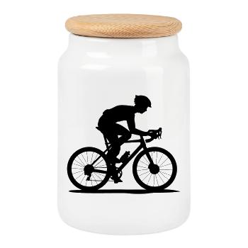 Silhouette cycliste en VTT - Boîte à biscuits avec couvercle en bois - blanc - Devant