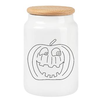 Pumpkin with Face - Halloween - Cookie Jar with Wooden Lid - white - Front