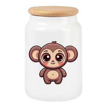 Cheburashka Russian in Russian Russians - Cookie Jar with Wooden Lid - white - Front