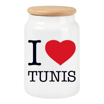 I LOVE TUNIS - Cookie Jar with Wooden Lid - white - Front