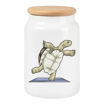 Turtle Yoga Fitness Gymnastics - Cookie Jar with Wooden Lid - white - Front