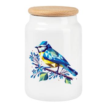 Bleu charmant sur une branche de lilas - Boîte à biscuits avec couvercle en bois - blanc - Devant