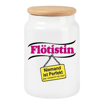 Flötistin Pink – Niemand ist Perfekt - Keksdose mit Holzdeckel - Weiß - Vorne