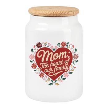 Maman Cœur de notre famille Cadeau floral - Boîte à biscuits avec couvercle en bois - blanc - Devant