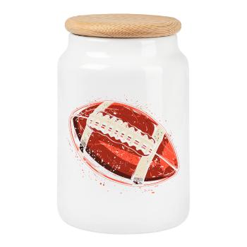 Football Ball Graphic - Cookie Jar with Wooden Lid - white - Front