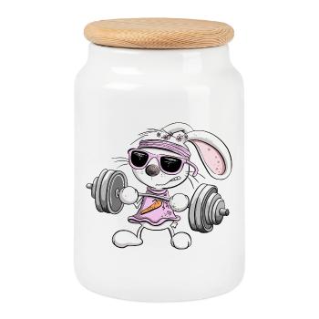 Musculation Lapin Fitness Exercice de musculation - Boîte à biscuits avec couvercle en bois - blanc - Devant