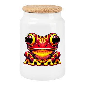 Frog - Cookie Jar with Wooden Lid - white - Front