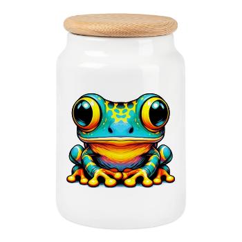 Frog - Cookie Jar with Wooden Lid - white - Front