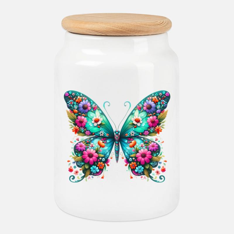 Schmetterling - Keksdose mit Holzdeckel - Weiß
