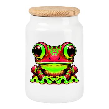 Grenouille - Boîte à biscuits avec couvercle en bois - blanc - Devant