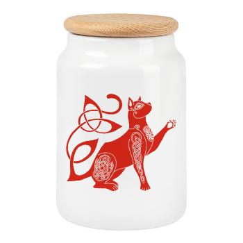 Chat rouge celte - Boîte à biscuits avec couvercle en bois - blanc - Devant