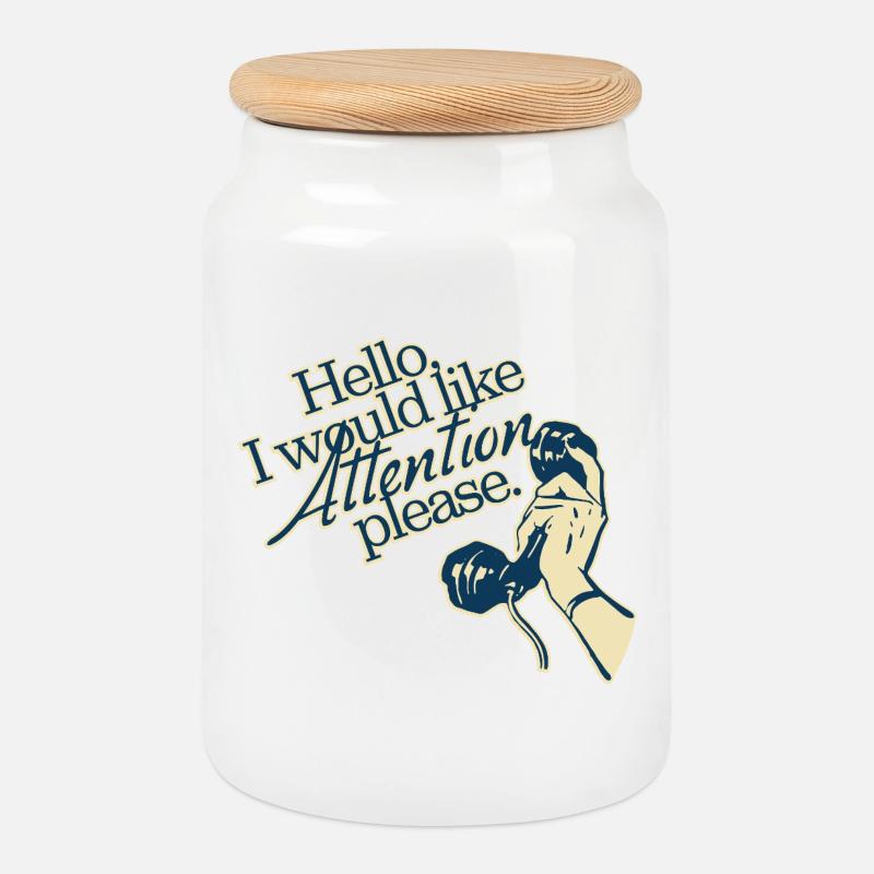 Hello, I Need Attention – Retro Statement - Keksdose mit Holzdeckel - Weiß