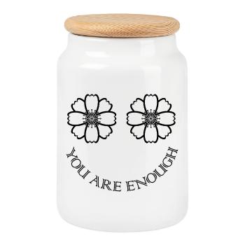 Yeux de fleur / Yeux comme des fleurs avec dicton - Boîte à biscuits avec couvercle en bois - blanc - Devant