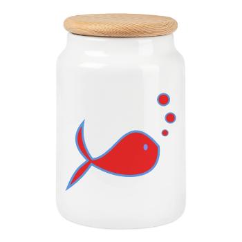 APRIL FOOL. FISH. SARDINE. ANNIVERSARY - Cookie Jar with Wooden Lid - white - Front