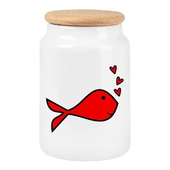 FISH. SARDINE. APRIL FOOL. ANNIVERSARY - Cookie Jar with Wooden Lid - white - Front