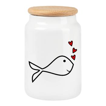 FISH. SARDINE. APRIL FOOL. SEA. OCEAN - Cookie Jar with Wooden Lid - white - Front