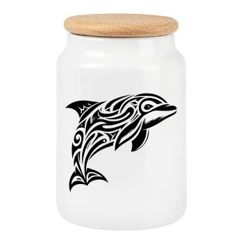 Marsouin commun tribal - Boîte à biscuits avec couvercle en bois - blanc - Devant