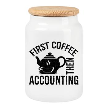 first coffee then accounting shirt - Cookie Jar with Wooden Lid - white - Front