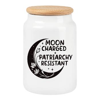 Moon charged, patriarchy resistant - Cookie Jar with Wooden Lid - white - Front