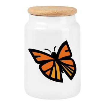Monarque papillon - Boîte à biscuits avec couvercle en bois - blanc - Devant