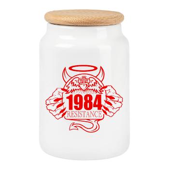 1984 - Keksdose mit Holzdeckel - Weiß - Vorne