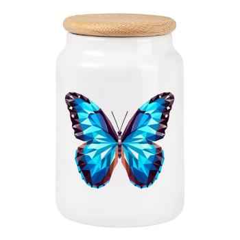 Papillon bleu - Inspiré du papillon Morpho - Boîte à biscuits avec couvercle en bois - blanc - Devant