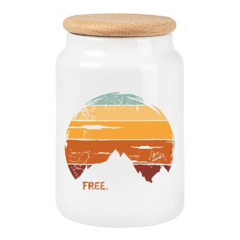 Retro Outdoor Mountain Icon with Sunset - Cookie Jar with Wooden Lid - white - Front