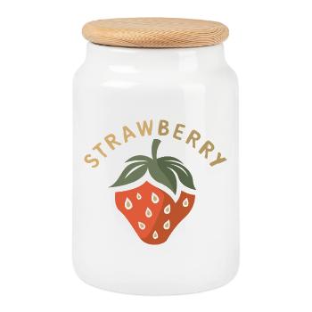 Strawberry Logo Icon - Fruits in Comic Style - Cookie Jar with Wooden Lid - white - Front