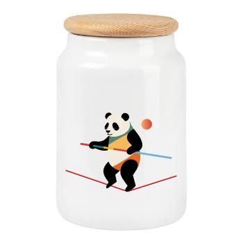 Le panda se tient en équilibre sur la corde – courageux et joyeux - Boîte à biscuits avec couvercle en bois - blanc - Devant