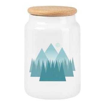 Astral mountain landscape in blue tones - Cookie Jar with Wooden Lid - white - Front