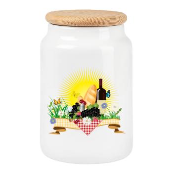 Summer picnic with wine, bread and fruit - Cookie Jar with Wooden Lid - white - Front