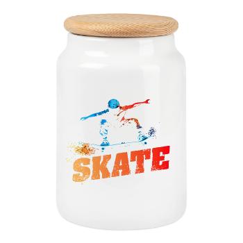 SKATE - Urban-Retro-Design - Keksdose mit Holzdeckel - Weiß - Vorne
