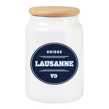 Insigne circulaire VD de Lausanne Bleu - Boîte à biscuits avec couvercle en bois - blanc - Devant