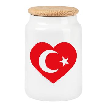 Turkish Flag Heart - Cookie Jar with Wooden Lid - white - Front