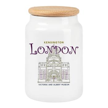 Londres, Kensington, Musée d’art, Dessin à la main - Boîte à biscuits avec couvercle en bois - blanc - Devant