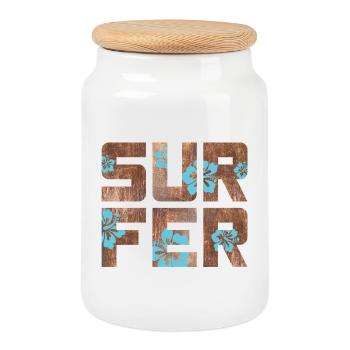 Surfeur Hawaï Hibiscus Blossom Surf Motif Bois - Boîte à biscuits avec couvercle en bois - blanc - Devant