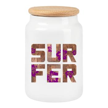 Surfeur Hawaï Hibiscus Blossom Vacances Sports nautiques - Boîte à biscuits avec couvercle en bois - blanc - Devant