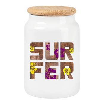 Surfeur Bois Hawaï Bint Hibiscus Blossom Camp de surf - Boîte à biscuits avec couvercle en bois - blanc - Devant