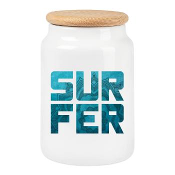 Surfer Mandala Camp Water Sports Beach Leisure - Cookie Jar with Wooden Lid - white - Front