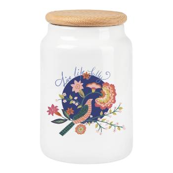 Live Life Fully -- Florale Affirmationen - Keksdose mit Holzdeckel - Weiß - Vorne